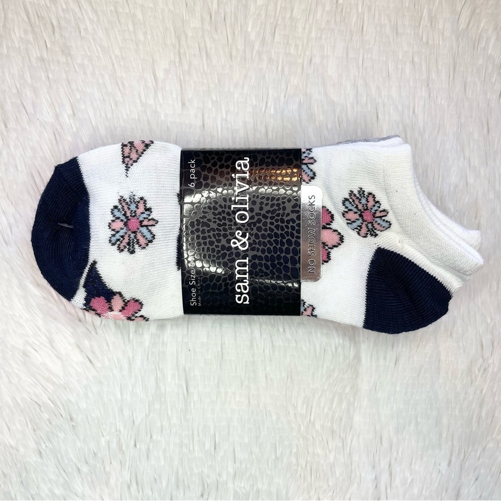 colorful 6 pairs socks pink navy flowers - Picture 3 of 8